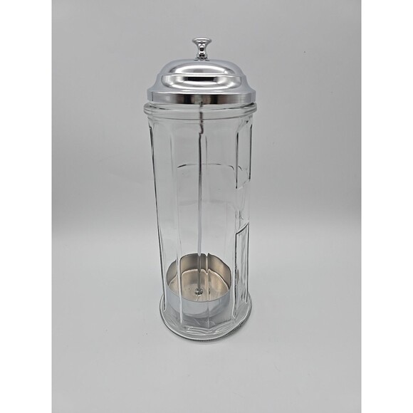 VTG Gemco Glass Straw Holder Container Jar Chrome Tone Lid 11" Tall Retro Diner - Picture 1 of 8